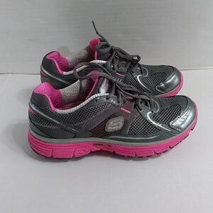 Skechers Tone Ups Fitness Charcoal & Hot Pink Athletic Shoes *GUC*